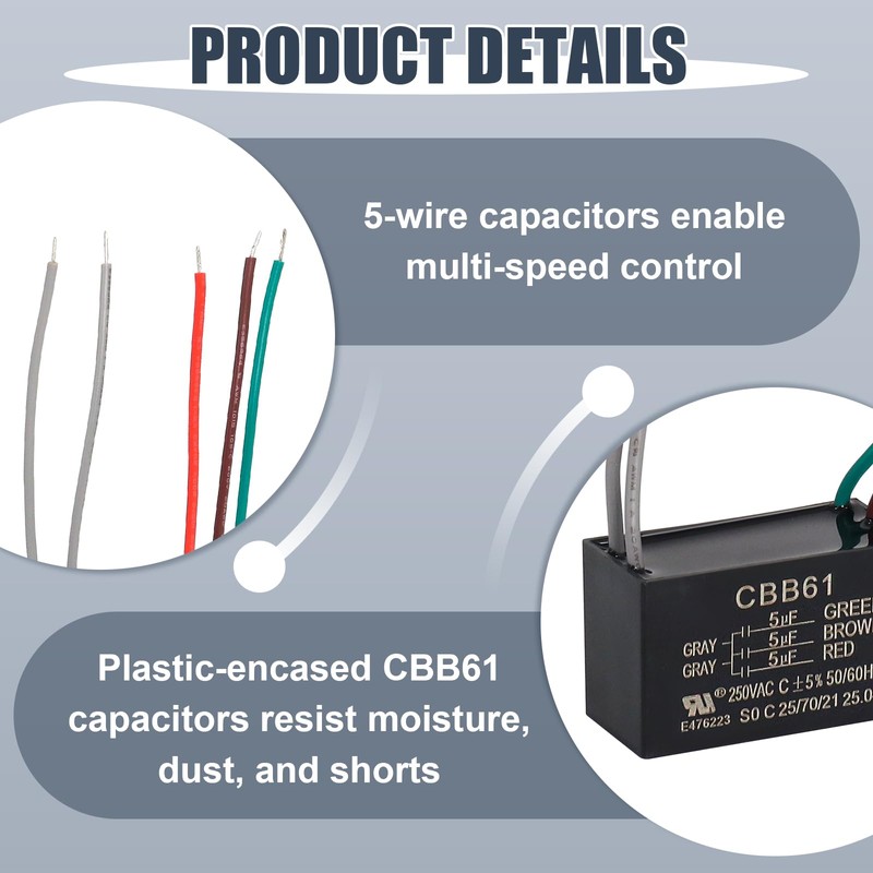 Wadoy CBB61 5 Wire Ceiling Fan Capacitor Compatible with New