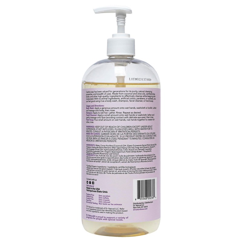 Dr. Natural Castile Liquid Soap - Multi-Use Body Wash, Shampoo