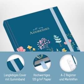 paper&you® Address Book A6+ with Index A-Z "Happy Flower" Book for Contacts, Birthdays & Passwords - Sustainable & Climate Friendly