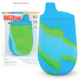 Nuby - Taza de entrenamiento de silicona con boquilla suave de flujo última intervensión, 6 onzas, más de 6 meses, azul/verde