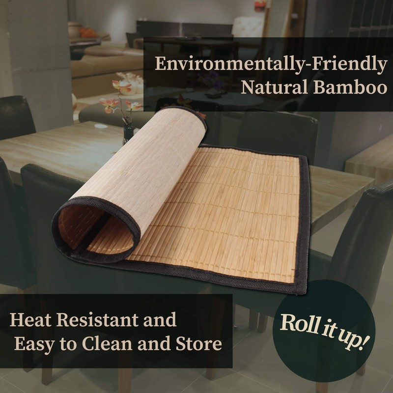 BambooMN Bamboo Slats Placemat with Fabric Border - Solid Colour