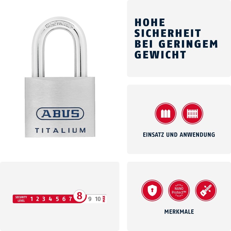 ABUS Titalium 96TI/50 Padlock - Lightweight Lock Body Made of