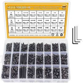 M2 M3 M4 Alloy Steel Screws Nuts and Washers 1200PCS, Sutemribor Hex Socket Head Cap Bolts Screws Nuts Washers Assortment Kit with Hex Wrenches