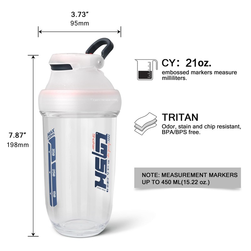 20 oz protein shaker bottle (white)