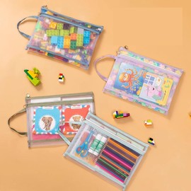 Primst Mesh Zippered Storage Bags, Colored Double Layer Nylon Pouch Bags for Building Blocks, Bead, Tool, Sewing, Art Crafts, Office Supplies, School Organizing Storage (10,A4-2layers)