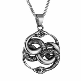HZMAN Gothic Jewelry Men's Stainless Steel Animal Snake Pendant Chain Necklace, Stainless Steel, No Gemstone