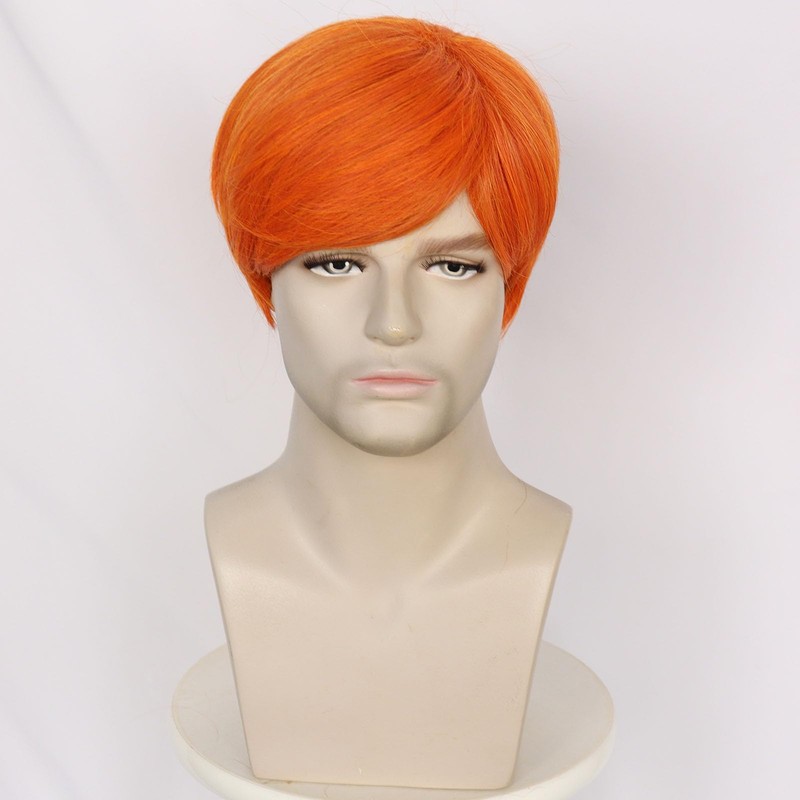 Orange Men Wig Short Straight Orange Male Wig Heat Resistant