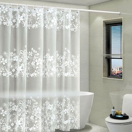 iPstyle Bathroom Shower Curtain Liner, Heavy Duty Stall Shower Liner PVC Waterproof Clear 3D Bath Curtain for Home Farmhouse and Hotel, Shower Curtain Liner 72 x 72 Inches (Flower)
