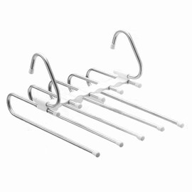 Set of Four - 5-Layer Stainless Steel Metal Pants Hangers | Space-Saving Hanger Rack for Men & Women | Folding Clothes Hangers | Multi-Purpose Organizer for Pants, Scarves, Jeans