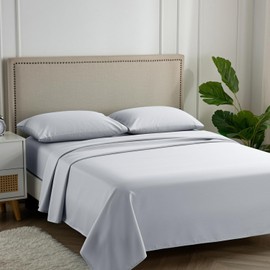 Carressa Linen 100% Egyptian Cotton Queen Sheet Set - 600 Thread Count Egyptian Cotton Queen Sheets Set (4 PC, Silver Gray), Ultra Soft, Cooling, 16" Deep Pocket Sateen Weave Luxury Hotel Bed Sheet