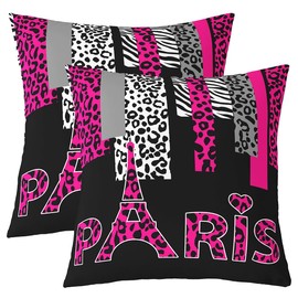 Leopard Pillow Covers Home Decor 18 x 18-Inch Cheetah Eiffel Tower Reversible Throw Pillow Covers for Children Paris Valentines Hot Pink Black White Square Cushion Covers Set of 2 Set Safari Zebra