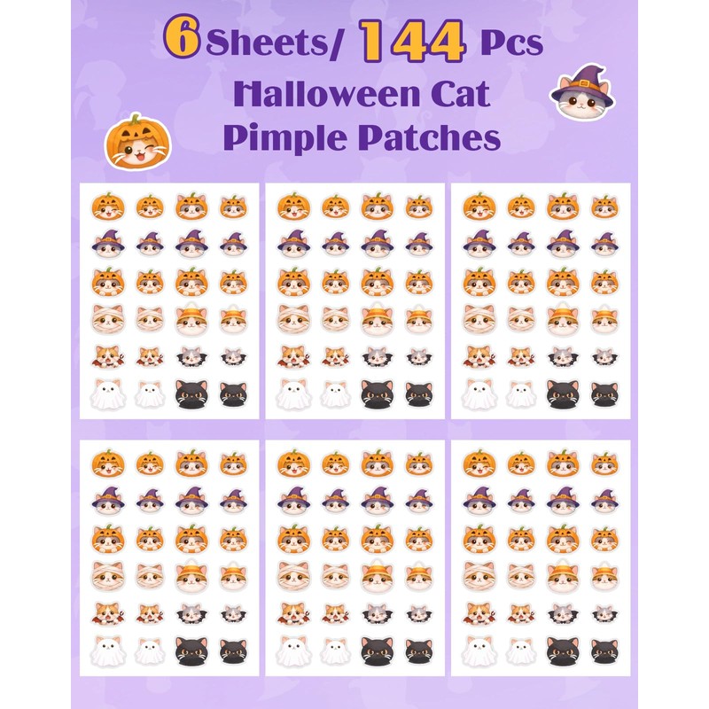 Halloween Cute Cat Acne Pimple Patches for Face, Hydrocolloid