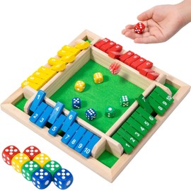 Cascais Dice Game 4 Sided Dice x Close Box Wooden Board Game for 2-4 Players Family Fun Math Games Educational Toys Party Pub Classroom