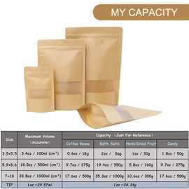 Moretoes 72pcs Stand Up Pouches, Kraft Paper Bags with Window, Coffee Bags, Brown Resealable Bags, Ziplock Stand Up Bags for Home or Business, 5.9×8.6 Inches Sealable Bags for Packaging