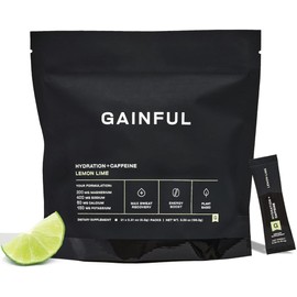 Gainful Hydration + Caffeine Packets with Key Electrolytes Magnesium & Sodium + L Theanine, Low Sugar Drink Mix, Lemon Lime, 21 Sticks