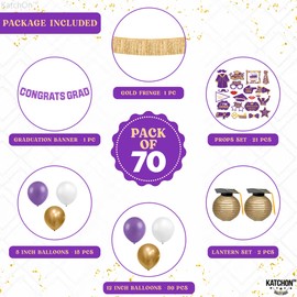 KatchOn, Purple and Gold Graduation Balloons Arch Set - Huge Pack of 70| Congrats Grad Banner, Photo Booth Props, Lanterns for Graduation Decorations 2025 | Class of 2025 Balloons, Grad Party Supplies