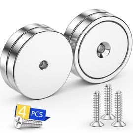 Grtard 4 Pack Neodymium Cup Magnets,110LBS Holding Force Strong Rare Earth Magnets with Heavy Duty Countersunk Hole and Double Sided Adhensive&Stainless Screws for Refrigerator Magnets (4, 150lb)
