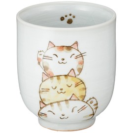 Utsuwa Kaian 091-0029 Setoyaki "Cute Utsuwa" Hot Cup Cup, Small, Capacity Approx. 6.8 fl oz (200 ml), Yumikobo Trio The Nyan, Yellow, Made in Japan