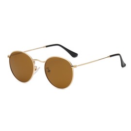 Gleyemor Classic Polarized Round Sunglasses for Women Men, Trendy Metal Frame Shades (Gold/Brown)