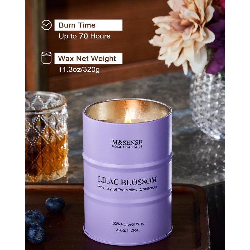 M&SENSE Lilac Blossom Soy Candles for Home Scented, 11.3oz 70