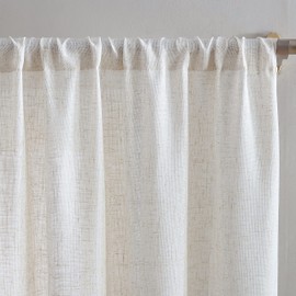 Beatrice Home Fashions Monroe Light Filtering Curtains with Rod Pocket Top, Poly Linen Blend Fabric, Each Panel Measures 34" W x 84" L, Natural, 2 Panels