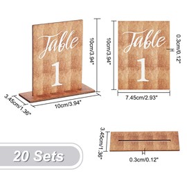 PH PandaHall 20 Sets Table Numbers Rectangular Wooden Sign Wedding Table Numbers with Wooden Base Rustic Wedding Toppers for Reception Decoration Party Anniversary Event