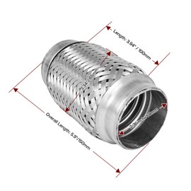 MXA 2.35" Exhaust Flex Pipe, Stainless Steel Tube Exhaust Mid Pipes System, 2.35 Inch Universal Fit Heavy Duty Double Braid Exhaust Flex Tube, 2 Pack (2.35" x3.35"x5.9")