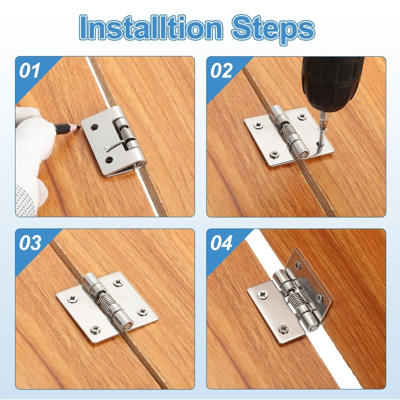 sourcing map 4Pcs Spring Hinge, 1.5" Length 304 Stainless Steel