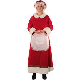 Svansea Mrs. Claus Costume for Women Adult Christmas Plus Size Dress with Bonnet Apron White Hair Wigs and Wire Rim Glasses M