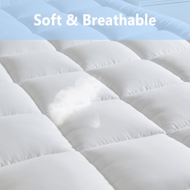 bedsmile Mattress Pad Queen Size Topper, Breathable Pillow Top with