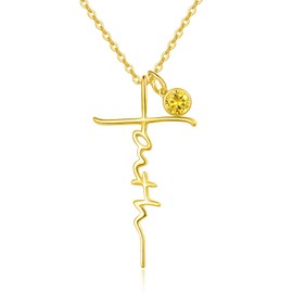 JIYVY32 Faith Necklace for Women 14k Gold Faith Cross Pendant Necklaces for Women Mom Mother Birthstone Jewelry Christian Confirmation Gifts Citrine Necklace November Birthstone Necklaces