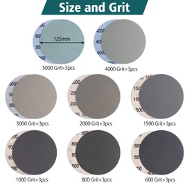 JatilEr 24 Pcs 125mm Sanding Discs, Grit 600/800/1000/1500/2000/3000/4000/5000 Round Wet and Dry Disc Hook and Loop Flocking Disc Orbital Sanding Pad for Polishing Wood, Metal, Jewelry, Car