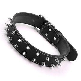 Luqeeg Collar de con Púas, Collar de Estilo Punk de Cuero PU Seguro para Perros Grandes (Black)