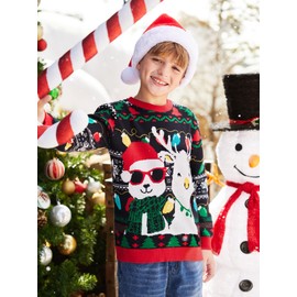 Christmas Little Kids Ugly Alpaca Pattern Knit Outfit Party Funny Sweater Black 6 Years