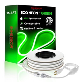 Shine Decor LED Neon Rope Lights Connectable, 16.4FT Flexible AC 110V 120V Neon LED Strip Lights(Green Color) Outdoor Waterproof, 5M ETL Plug&Play Neon Strings Lighting 120LEDs/M for Home Commercial