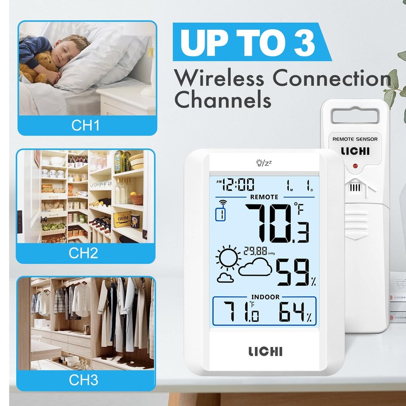 Indoor Outdoor Thermometer Wireless Weather Station Inside Outside Thermometers Hygrometer