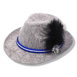 BF Souvenirs Bavarian Party Hans Hat Light Grey with Feather and Hat Band Fendora – Costume Carnival Oktoberfest Fancy Dress Folk Festival Hut Party Bavaria Tyrol