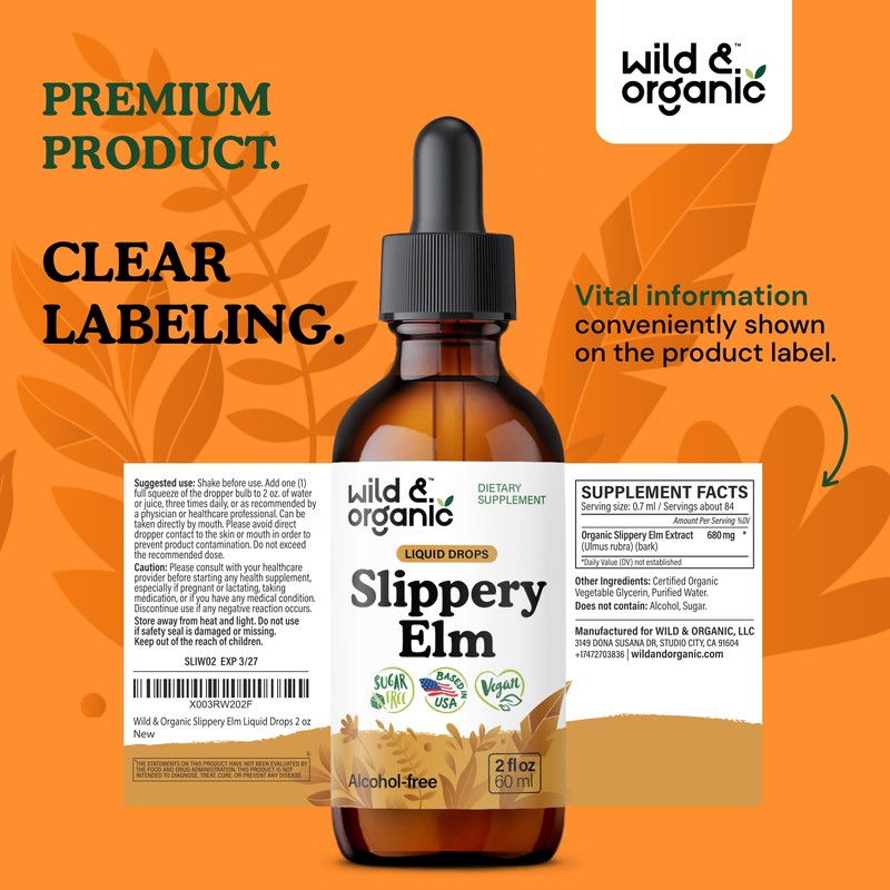 Wild & Organic Slippery Elm Drops - Lung, Digestive &