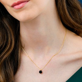 namana Gold Plated Black Pendant Necklace for Women and Teen Girls, Simple Gold Necklaces for Women with a Soltaire Round Black Stone, Dainty Black Necklace for Women in 925 Silver
