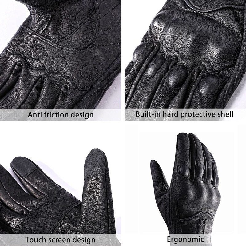 Harssidanzar Womens Full Finger Goatskin Leather Touchscreen Motorcycle Gloves GL016,Black,