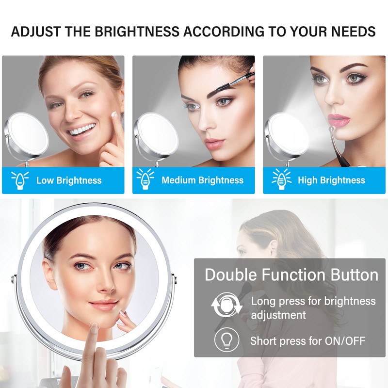 AMZTOLIFE 8" Lighted Makeup Mirror, 10X Makeup Mirror with Lights,