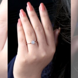 DZON 10k Rose Gold 1/10CT TDW Round Diamond Cluster Promise Ring Love Gift for Women (I-J,I2) (Rose Gold, 5.5)