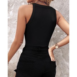 Ninimour Women Sleeveless Tank Top Rhinestone Contrast Sequin Keyhole Collar Knit Ribbed Slim Basic Top-bk-XL Black