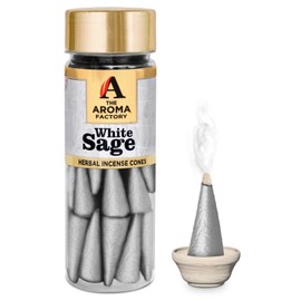 The Aroma Factory Incense Dhoop Cone White Sage (100% Herbal Leaves Healing & 0% Charcoal) 1 Bottle x 30 Cones