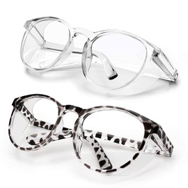 LeonDesigns Protective Glasses Anti-Fog Tactical Glasses with Side Shields Clear Safety Glasses with Anti-Scratch UV400 Protective Lens Safety Glasses Inner Glasses (White + Black Leopard)