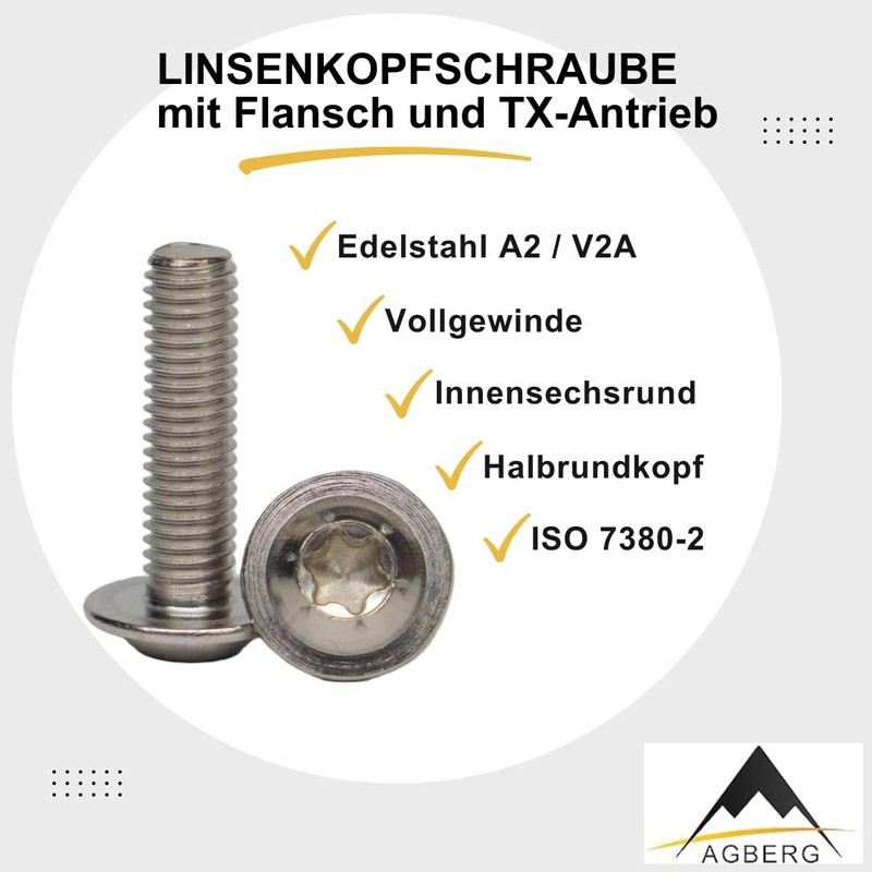 AGBERG - M4 x 4 Rounded Head Screws with Flange