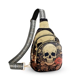 LYEMVHE Skull Leather Sling Bag Small Crossbody Backpack Travel Shoulder Pack Hiking chest Daypack for Women Adjustable Lightweight Outdoor Waterproof Workout