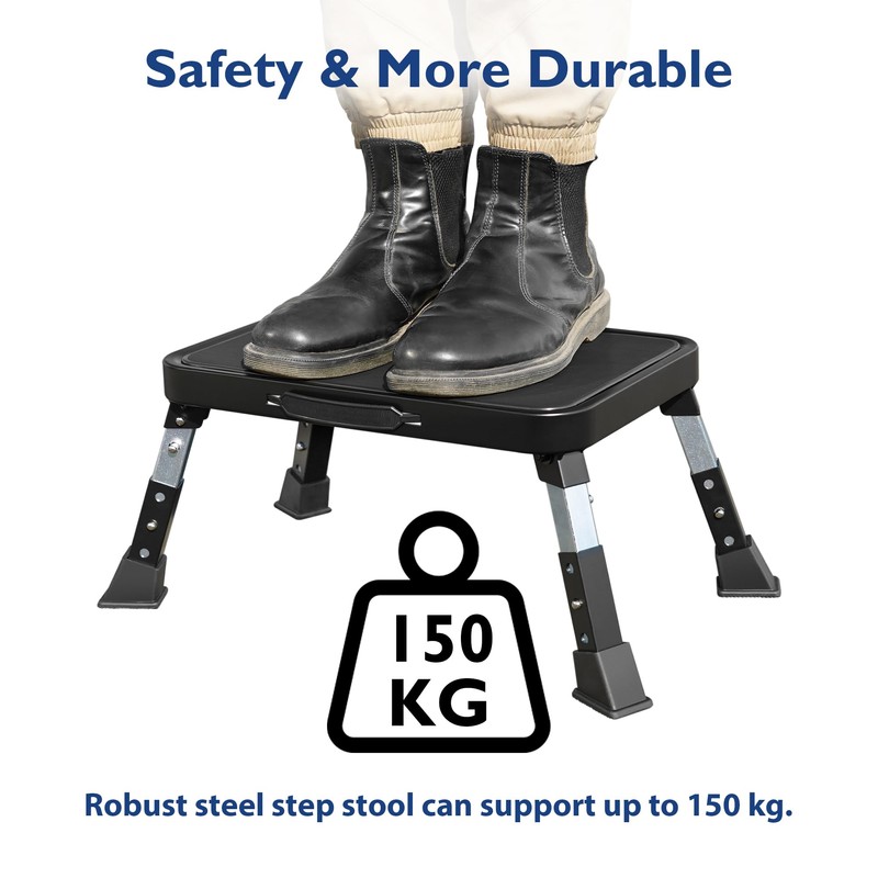 BONTEC Folding Step Stool, 3-Level Adjustable Metal Step Stool with