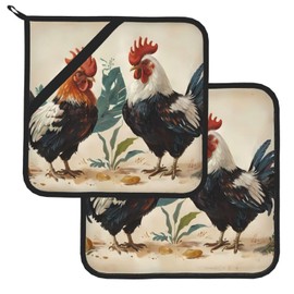 French Roosters Pattern Square heat-proof pot holders (set of two) 8x8 in : Quality fabrics, Anti-scalding and easy to clean