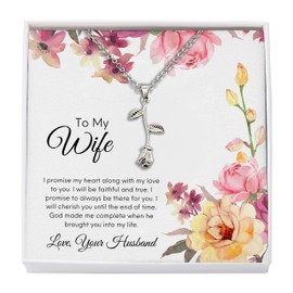 Bubble Hugs Wife Necklace Silver Plated Rose - I Promise My Heart Along with My Love - Special for Wifey Couple Birthday Marriage from Husband